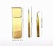 yueton 2pcs Gold Color Coated Stainless Steel Straight and Curved Head Tweezers with Leather Case for Eyelash Extension