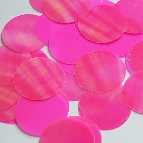 Round Flat Sequin 40mm Hot Pink Rainbow Iris Fluorescent Matte Opaque Back Reversible. Couture Paillettes. Made in USA