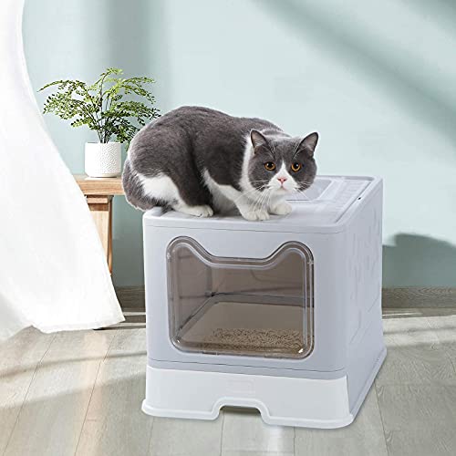 Dymoll Large Cat Litter Box, Foldable Top Entry Litter Box with Lid