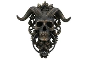Horned Skull Door Knocker, Knocker Wall Art Decor,Decorative Front Door Knocker,Whimsical Sculpture for Outdoor Barn Shed Doo