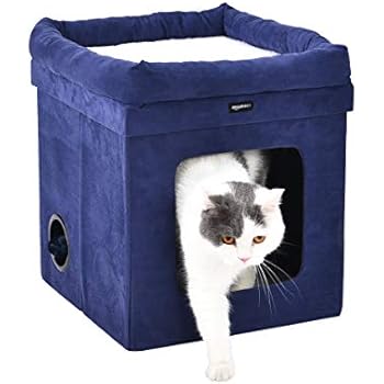 AmazonBasics Collapsible Cube Cat Bed - 15 x 15 x 17 Inches, Blue
