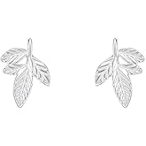 Cute Tiny Leaf Stud Earrings 925 Sterling Silver Leaves Cartilage Tragus Small Studs Earring Delicate Jewelry for Women Daughter Hypoallergenic