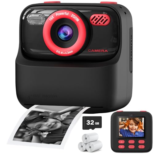 Kids Instant Digital Cameras for Boys and Girls, 1080P HD Dual-Lens Selfie Digital Camera with Print Paper & 32G Card, Christmas Birthday Gifts Toys for Toddler and Teenagers Age 3-16 Years Old