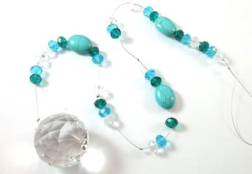 Hanging Crystal Ball &amp; Turquoise Gemstones Suncatcher Feng Shui Ornament MY-2419