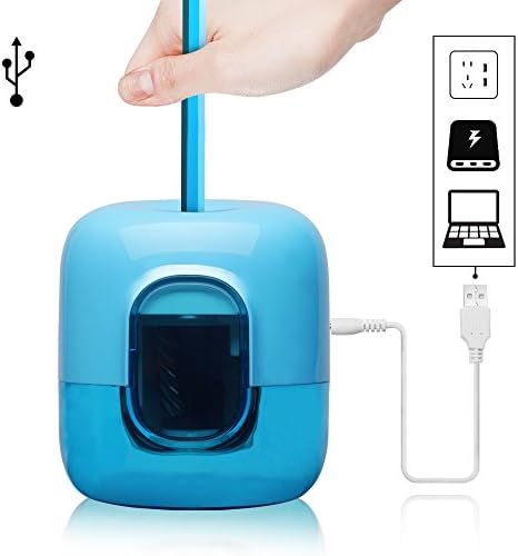Electric Pencil Sharpener - Dorart Heavy Duty Steel Helical Cutter for No. 2 Standard Graphite & Colored Pencil, USB Power Supply with Auto Stop Feature, Best for School, Home, Office - Blue