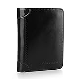 Ferricos Men Black Genuine Cowhide Leather vertical cross horizontal Short Purse Extra Capacity Trifold Inner Pocket Wallet Card Case Cash Coin Bag Photo Holder Gift