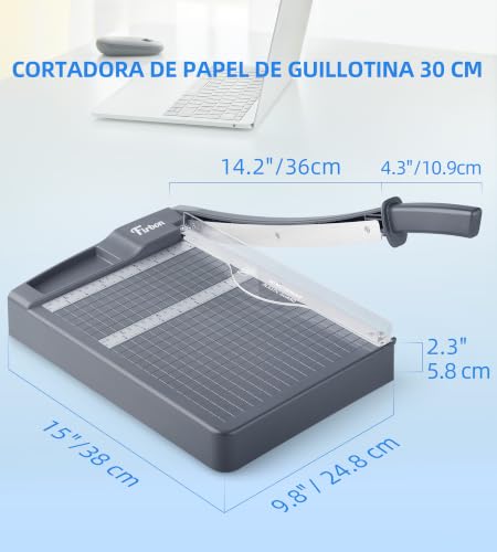 Firbon Guillotine Paper Cutter 30 cm, Cutting Capacity up to 12 A4 Sheets 80 g/m², with Safety Lock and Precision Ruler, for Office, School, Crafts and Photos