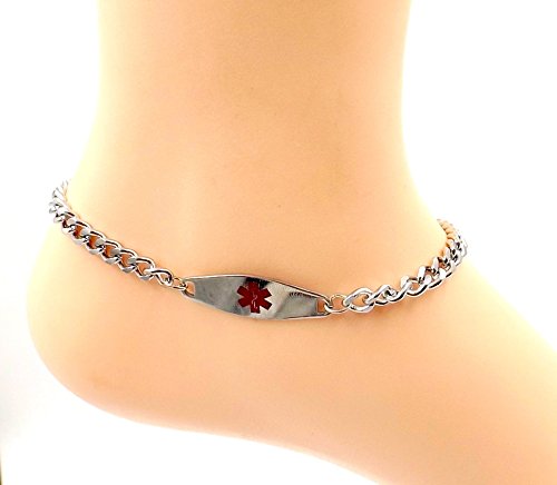 Medic Alert Anklet Stainless Steel Ankle Bracelet Sizes 11