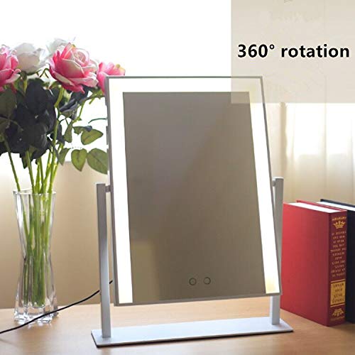 Hollywood Style Lighted Vanity Mirror Clock LED Makeup Mirror with Lights Desktop Bathroom Mirror Touch Screen and 360Â° Adjustable Angle (White)
