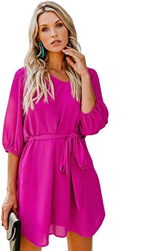Fashion Women's V Neck Half Sleeve Mini Dress with Belt and Pockets