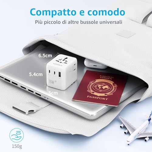 5 in 1 Universal Travel Adapter,Universal Travel Socket with 1 USB A,2 USB C,1 Universal Socket,1 US/JP Socket and Adapter International Plug for Italy UK US Australia Thailand Mexico