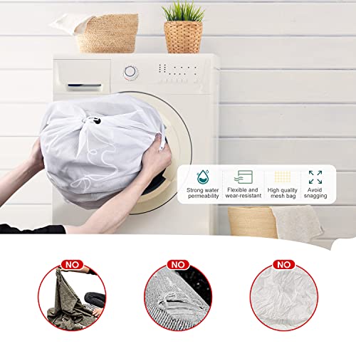 OTraki 2 Pieces Washing Machine Net 50 x 60 cm Large Laundry Bag with Couliss Laundry Bag Reusable Laundry Bag for Delicate Curtains Knitwear