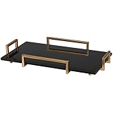 Ettore 24" Wide Gold Leaf and Black Modern Luxe Glass Tray