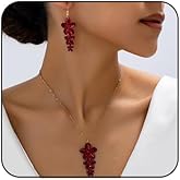 Vintage Flower Necklace Earring Set for Women Bohemian Red Gold Flowers Pendant Necklaces Hypoallergenic Statement Flower Dangle Drop Tassels Earrings Elegant Bridal Wedding Summer Beach Jewelry