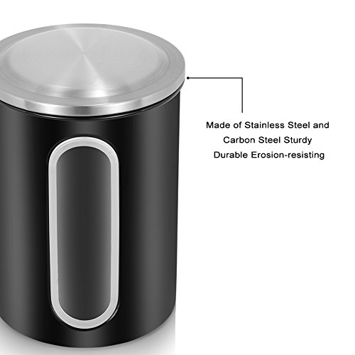 MLO E-CO Canisters Sets for Tea Coffee Sugar Food Canisters with Airtight Lids, 3-Piece Set (Black)