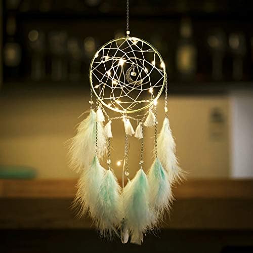 XiaoMtou Pink Feather Dream Catcher Fairy Light Moon Crystal Dream Catchers Native American Handmade Ornament Craft
