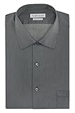 Van Heusen Men's Herringbone Regular Fit Solid Spread Collar Dress Shirt, Black Pepper, 18
