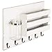 MyGift 6 Hook Wall Mounted Entryway Key Hanger and Mail Holder Basket, Vintage White Wood Hanging Home Organizer Rack with Decorative Mason Jar Flower Vase