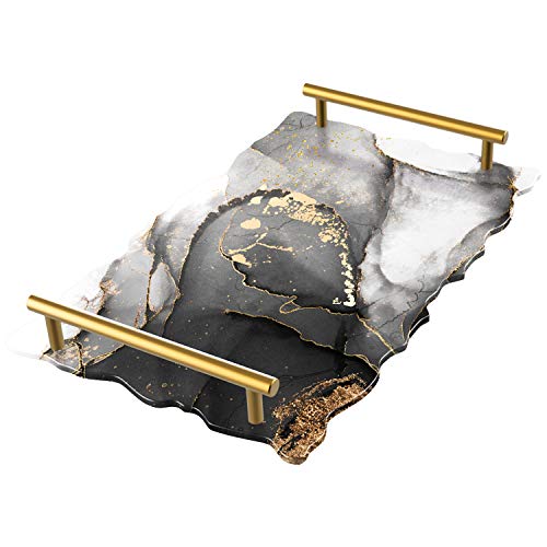 Silicone Resin Tray Molds - Geode Agate Platter Molds with 1pcs Geode Agate Tray Molds & 2pcs Gold Handles, Epoxy Resin Casting Molds for Making Faux Agate Tray, Serving Board (Gold)