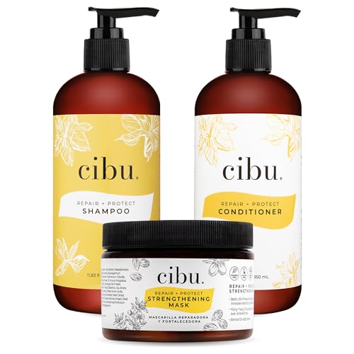 Cibu Repair + Protect Kit - Cibu Shampoo with Conditioner, Strengthening Mask for Dry Damaged Hair - Sulfate Free Shampoo and Conditioner - Hair Mask for Growth