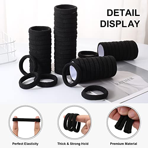 100 PCS Large Hair Ties, Ponytail Holders for Thick Heavy Hair, Stretchy Elastic Hair Ties for women, Men, Girls, Non-slip Hair Bands for Curly Hair, No Seamless Nylon Hair Ties, No Damage Hair Accessories, Black