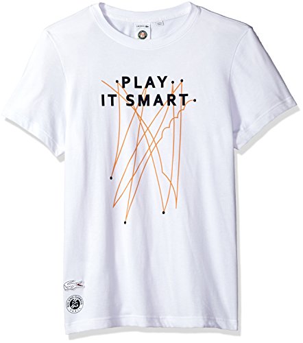 Lacoste Men's Short Sleeve Jersey Tech with Play It Smart Graphic T-Shirt, TH3352, White/Navy Blue/Apricot, X-Large