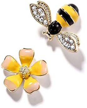 Katylen 925 sterling silver needle bee earrings flowers asymmetrical earrings temperament personalized cute earrings,Asymmetry,One size