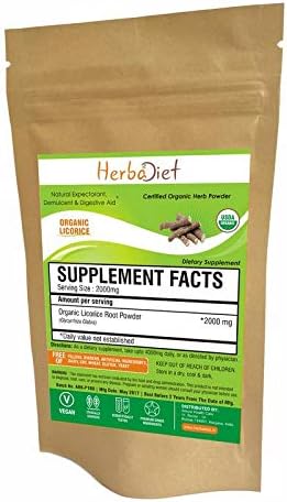 Organic Licorice Root Powder | Liquorice, Glycyrrhiza Glabra, Glycyrrhizin, Mulethi, Yastimadhu Supplement | Helps Soothe Cough, Sore Throat, Clear and Comfortable Breathing | Non-GMO (200 Gram)