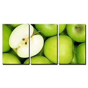 3 Piece Canvas Wall Art - Group of Green Apples Forming a Background - Modern Home Art Stretched and Framed Ready to Hang - 16"x24"x3 Panels
