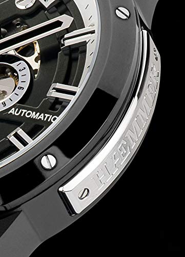 HMMER-Teriffic-Herrenuhr-aus-Edelstahl-Automatikuhr-mit-schwarzem-Armband-aus-Kalb-Nubukleder-Gebrstetes-Bicolour-Edelstahlgehuse-Kratzfestes-Saphirglas