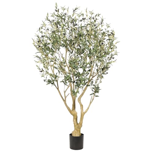 REALEAD 6 pies Arbol de Olivo Artificial con Ramas Ajustables y Frutos | 180 cm Olivos Artificiales de Interior - Arboles Artificiales Decorativas Hogar para Decorar el Oficina Salón y Entrada