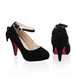 VogueZone009 Womens Closed Round Toe Kitten Heels PU Frosted Mary-jane Pumps with Red Bottom