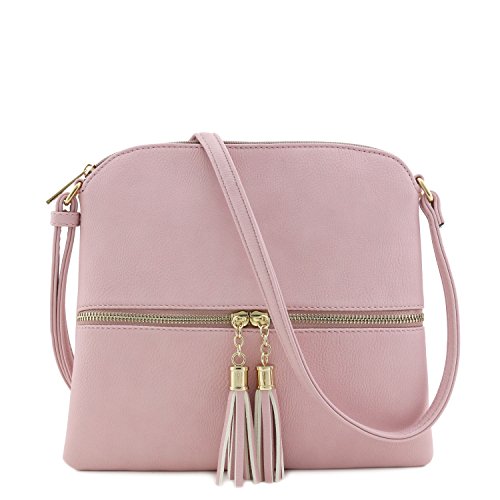 Lightweight medium crossbody bag with tassel (blush)