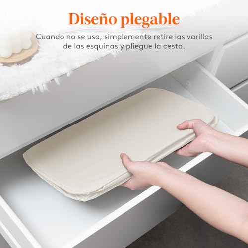 Cesto Ropa Sucia Estrecho con Tapa, Cesta Ropa Sucia con Asas Extendidas, Cesta de Almacenamiento, Cubo Ropa Sucia Pequeño Plegable para Baño, Dormitorio, Lavadero, 65 L, Blanco