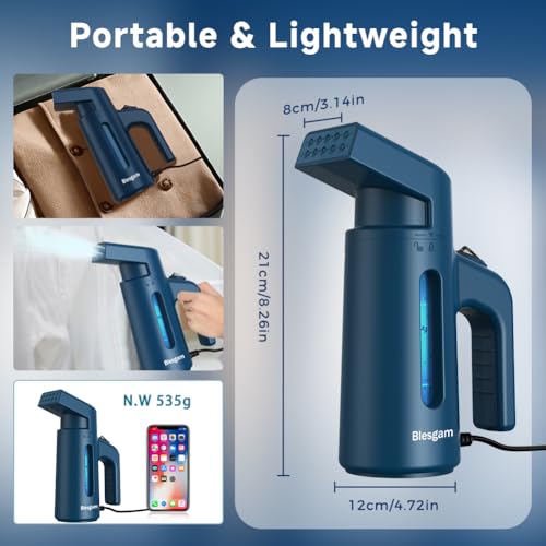 Blesgam Steamer for Clothes 700W, Double Row Steam Clothes Steamer, 180ML Large Capacity Water Tank, 40S Fast Heat-up Garment steamer for Home and Office(GY168)