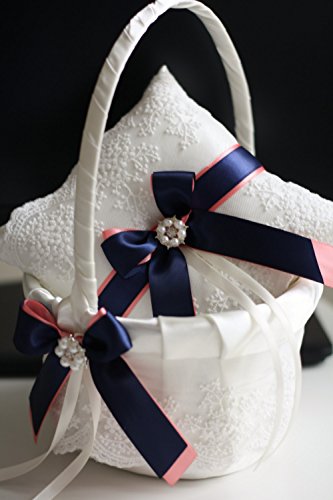 Alex Emotions Lace Collection Off White Coral Navy Blue Ring
