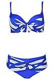 Abary Women Striped 2-Piece Bathing Suit Bowknot Bikini M-4XL