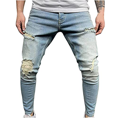 BIONIO Men's Ripped Stretchy Slim Denim,Tapered Leg Frayed Skinny