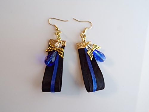 Gold Guardian Angel Thin Blue Line Law Enforcement Support Earrings