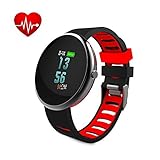 Fitness Tracker Paick Activity Tracker Heart Rate Monitor Blood Pressure Smart Bracelet Bluetooth Wristband Sleep Monitor Call Reminder Waterproof Smart Watch for IOS Android Black + Red Band