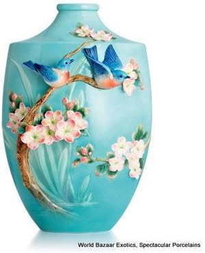 FZ02852 Franz Porcelain Blue bird in apple tree Vase Ltd Edition 999 New 2012