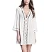 Chalier Womens Floral Lace Swim Cover up Swimwear Bikini Cover-up Beach Dress,White,Medium