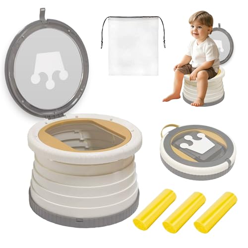 Portable, Foldable Potty seat for Toddler, Training Toilet Seat Emergency Toilet The Bottom Has the Function of Storing Garbage Bags for Car, Camping, (grey)