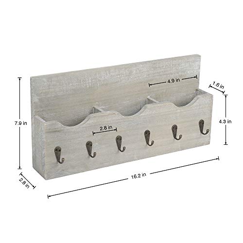 Wood Wall Mounted Mail Hanger Rustic Mail Sorter Wall Shelf with 3 Storage Compartments Entryway Organizer with 6 Key Hooks for Home Office