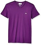 Lacoste Men's Short Sleeve Jersey Pima Reg Fit V Neck T-Shirt-TH6710, Cossak Purple, 5