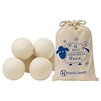 Wool Dryer Balls Pack of 6 - Natural Fabric Softener, Reusable, Reduce Wrinkles, Saves Drying Time. Anti Static Large Felted Wool Clothes Dryer Balls is a better alternative to plastic balls.