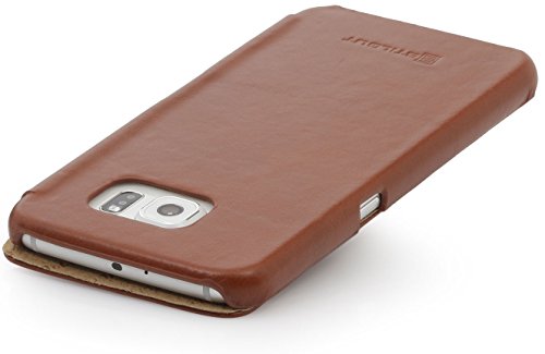 StilGut Book Type, Genuine Leather Case, Cover for Samsung Galaxy S6, Cognac Brown