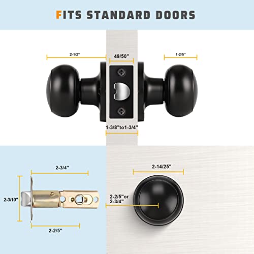 KNOBWELL 10 Pack Modern Door Knob Passage Door Knob, Black Closet Door