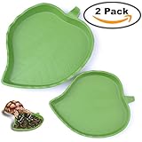 2 pack Leaf Reptile Food and Water Bowl for Pet Aquarium Ornament Terrarium Dish Plate Lizards Tortoises or Small Reptiles