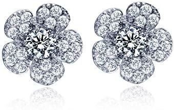 Redbarry Lovely Snow Flower Top Clear CZ 18k Platinum Plated Engagement Stud Earrings